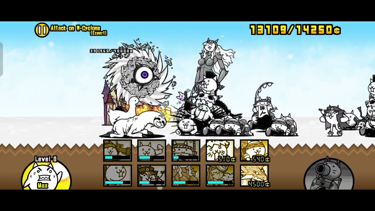 The Battle Cats - Defeating White Cyclone and getting Rope Jump Cat
