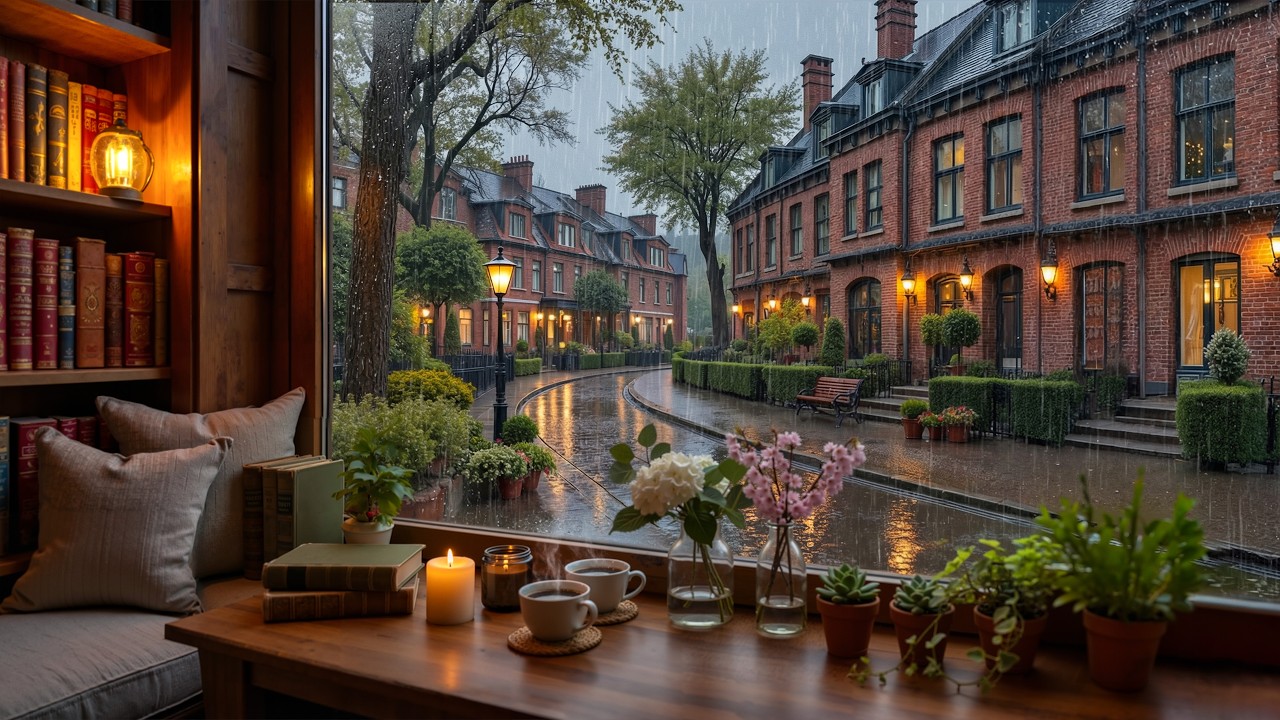 Cozy Rainy Evening Café Jazz | Soft Piano Jazz and Street Light for Calm, Focus