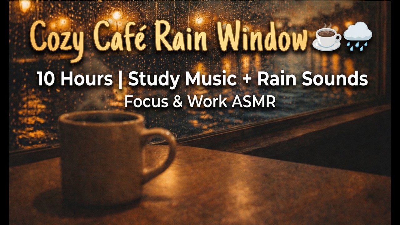 Cozy Café Rain Window ☕🌧️ 10 Hours | Study Music + Rain Sounds | Focus & Work ASMR