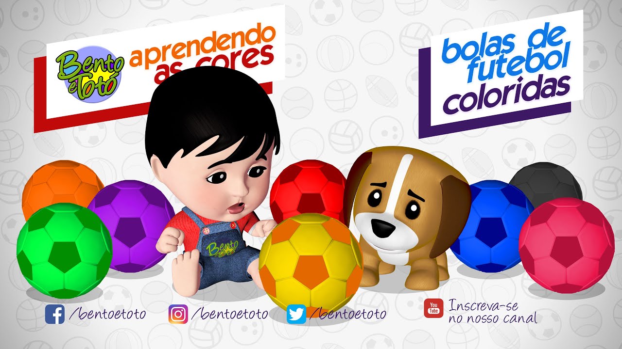 NOVO! Aprendendo as cores com Bolas de Futebol, Bento e Totó (Vídeos Educativos)