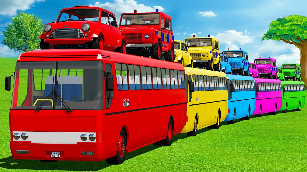 TRANSPORTING CONVOY WITH JEEP 4x4 POLICE & MINI COOPER WITH BUSES - FS22