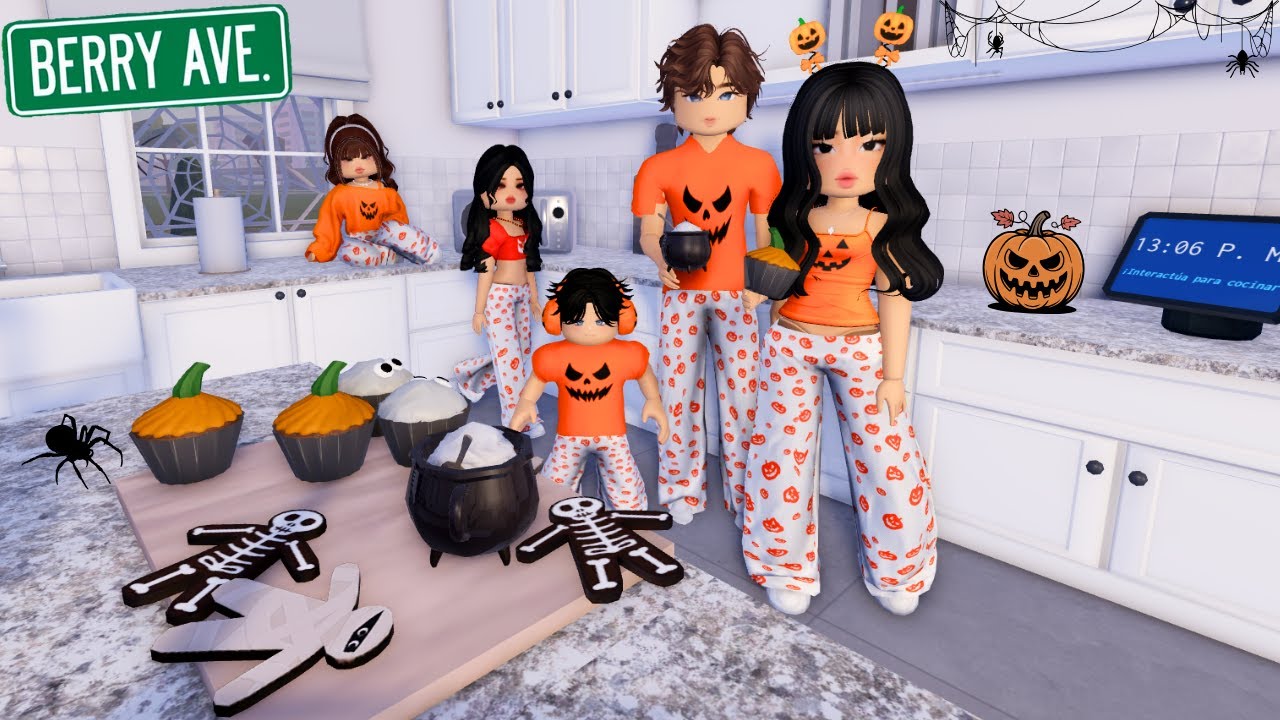 RUTINA DE TARDE DE HALLOWEEN CON MI ESPOSO E HIJOS *HACEMOS POSTRES* BERRY AVENUE ROBLOX