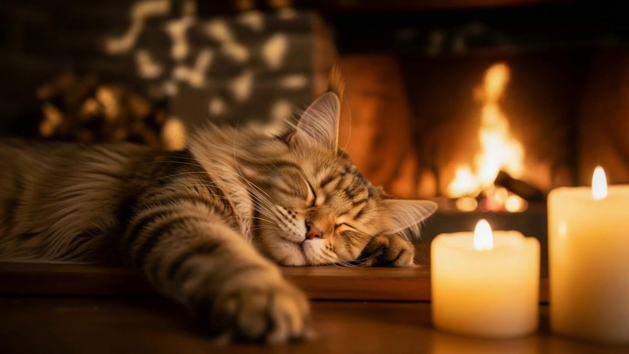 Relaxing Fireplace Cat Music 432Hz 😺 Emotional Healing Vibration For Gentle Comfort, Calm, And Rest