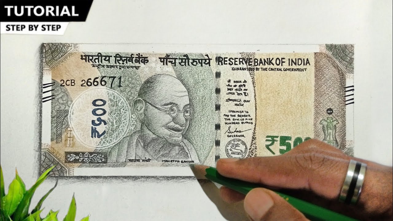 How to draw hyper Realistic 500 hundred rupees note// farzi note Drawing