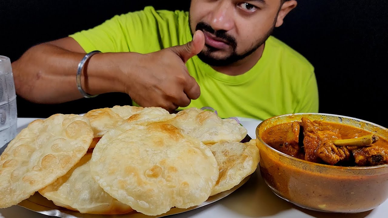 EATING SHOW ☆BIGBITES HUGE SPICY CHICKEN KOSA, LOTS OF LUCHI/ PURI WITH SALAD 🥗 MUKBANG ASMR