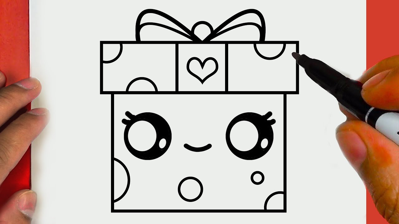 HOW TO DRAW A CUTE CHRISTMAS GIFT BOX, STEP BY STEP, DRAW Cute things