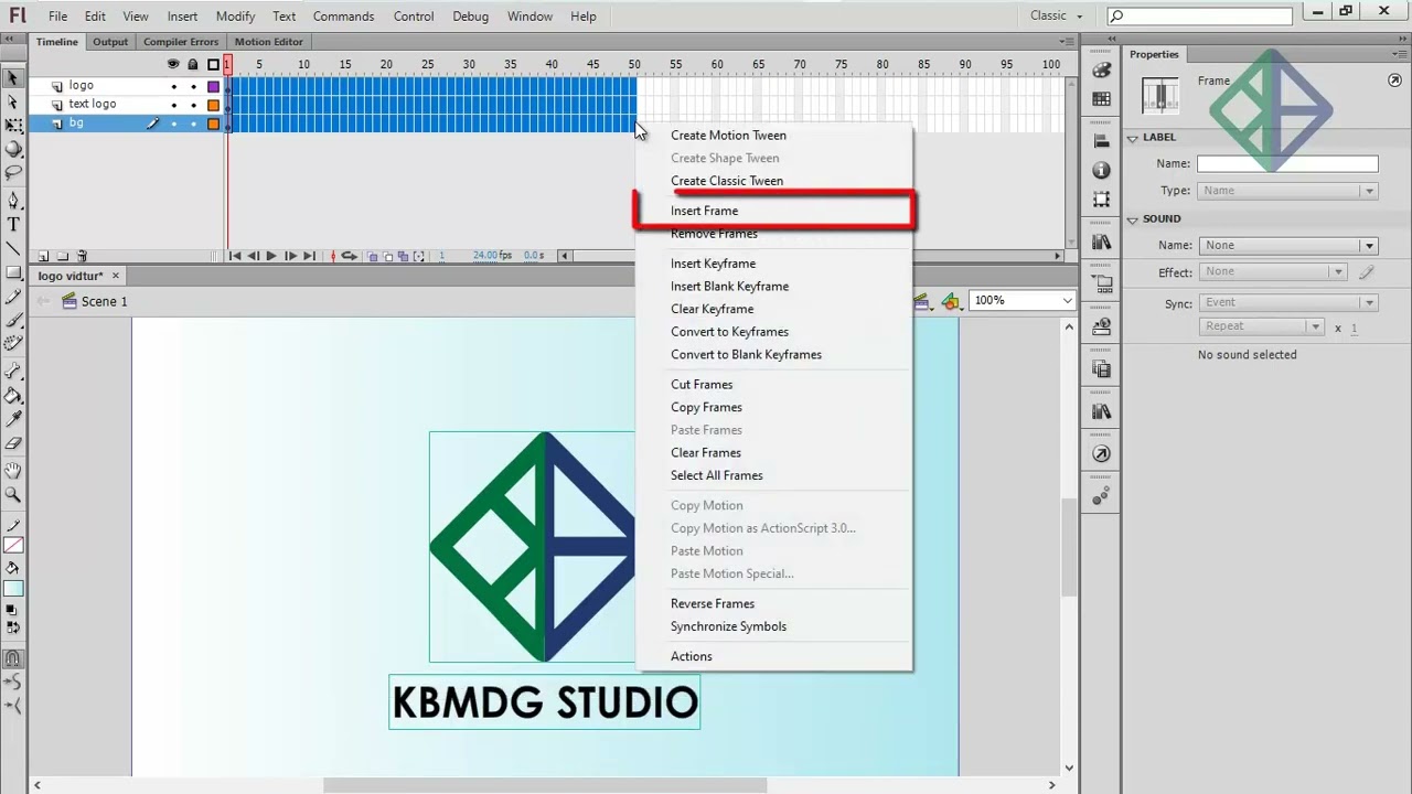 Tutorial Membuat Animasi Intro Logo KBMDG Studio di Adobe Flash - By : Ridwan Intern Batch 15