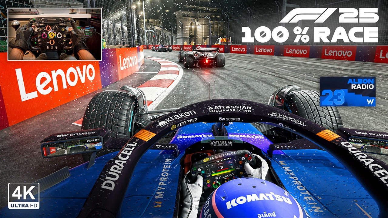 Alex Albon's Williams Racing FW47 - 2025 Singapore GP 100% Race | F1 25 Steering Wheel Gameplay
