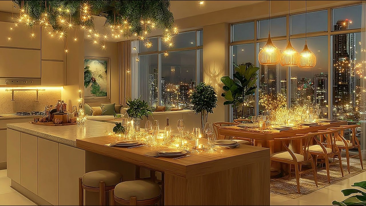 Luxury Loft Snowy Christmas Evening 🎅 Soothing Piano Melodies & Warm Fireplace Glow for Calm
