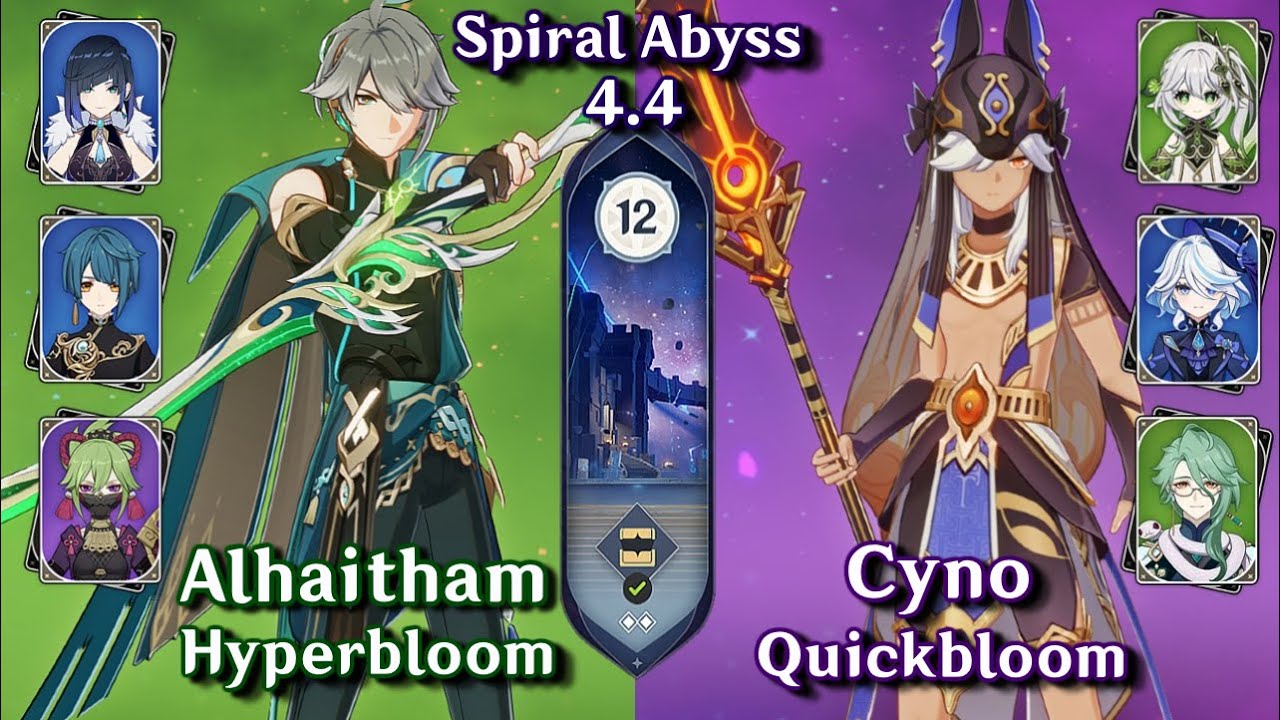 C0 Alhaitham Hyperbloom & C0 Cyno Quickbloom | Spiral Abyss 4.4 - Floor 12 9 Stars | Genshin Impact