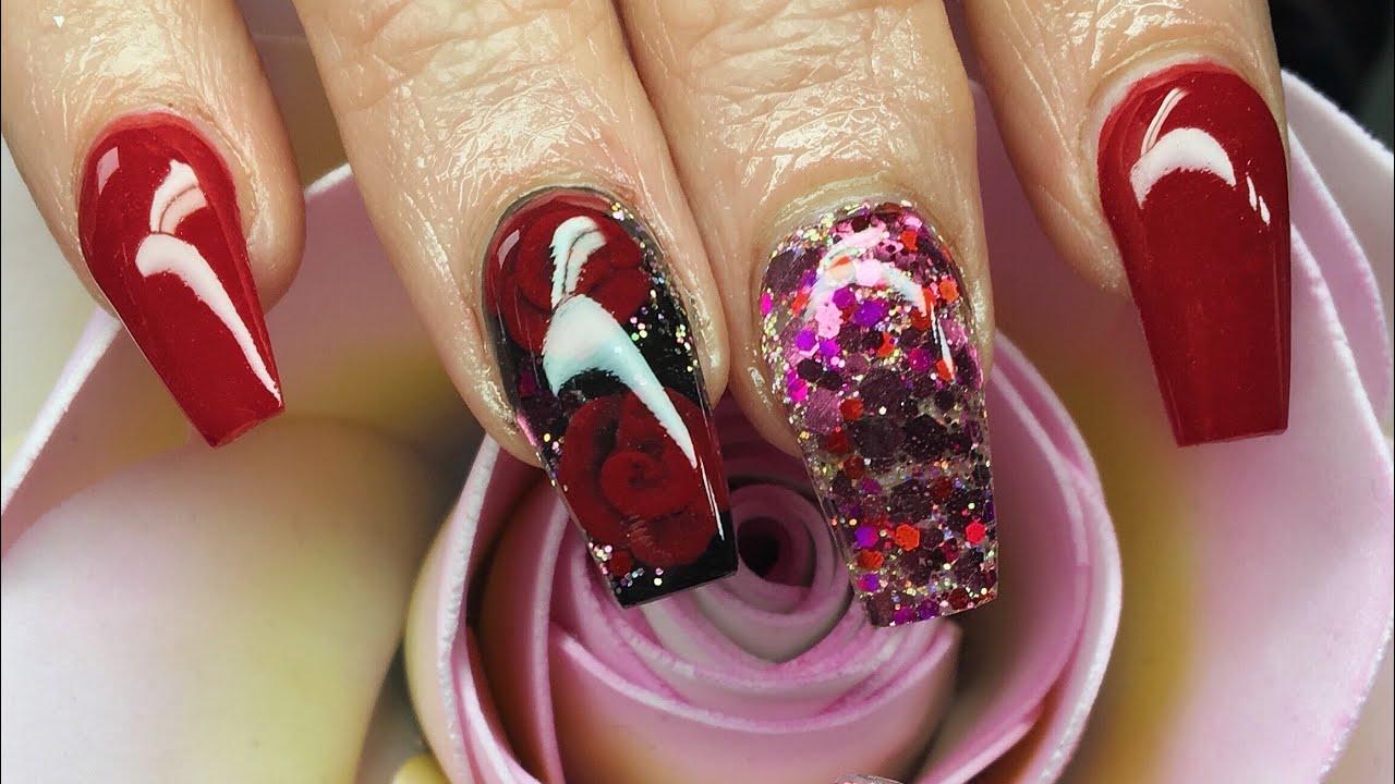 Acrylic Nails | 3D Encapsulated Roses | Collaboration | Valentine’s Day Nails
