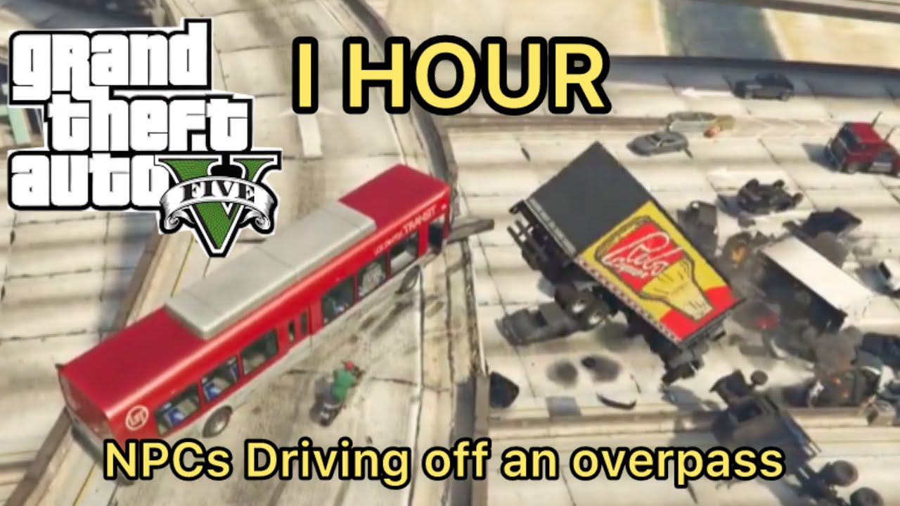 1 hour of GTA 5 NPCs driving off an overpass