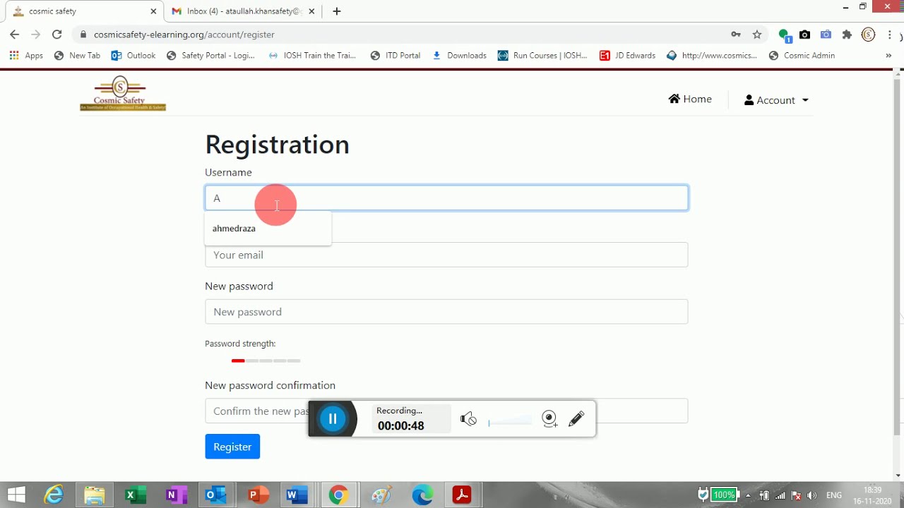 IOSH E-Learning registration steps (Cosmic Safety)