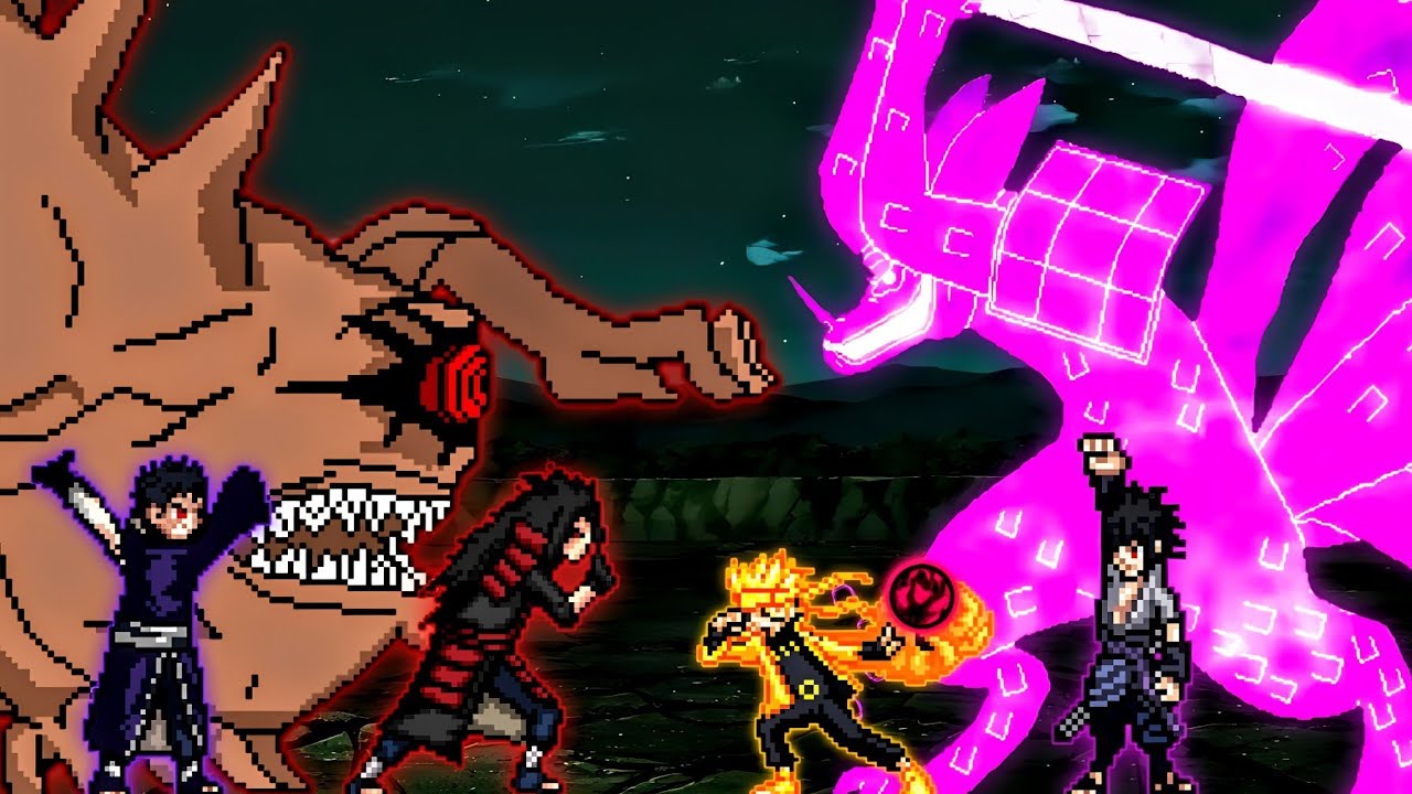 Madara Edo Tensei (New) & Obito VS Naruto V3 (all form) & Sasuke Indra V2 in Jump Force Mugen