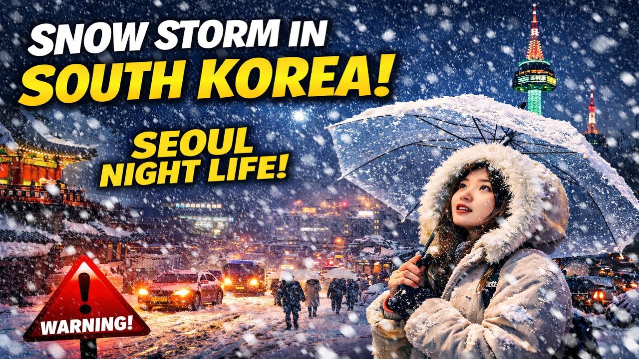 Seoul Snowfall Night Walk ❄️ | Heavy Snow in South Korea l4 K