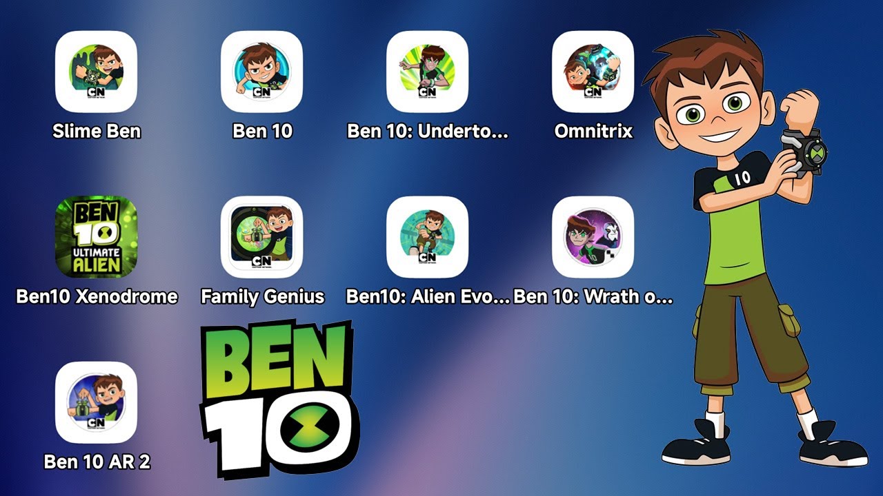Игры Ben 10 2013-2025: Ben 10: Super Slime Ben, Up To Speed, Omniverse Undertown Chase, Alien Evo...