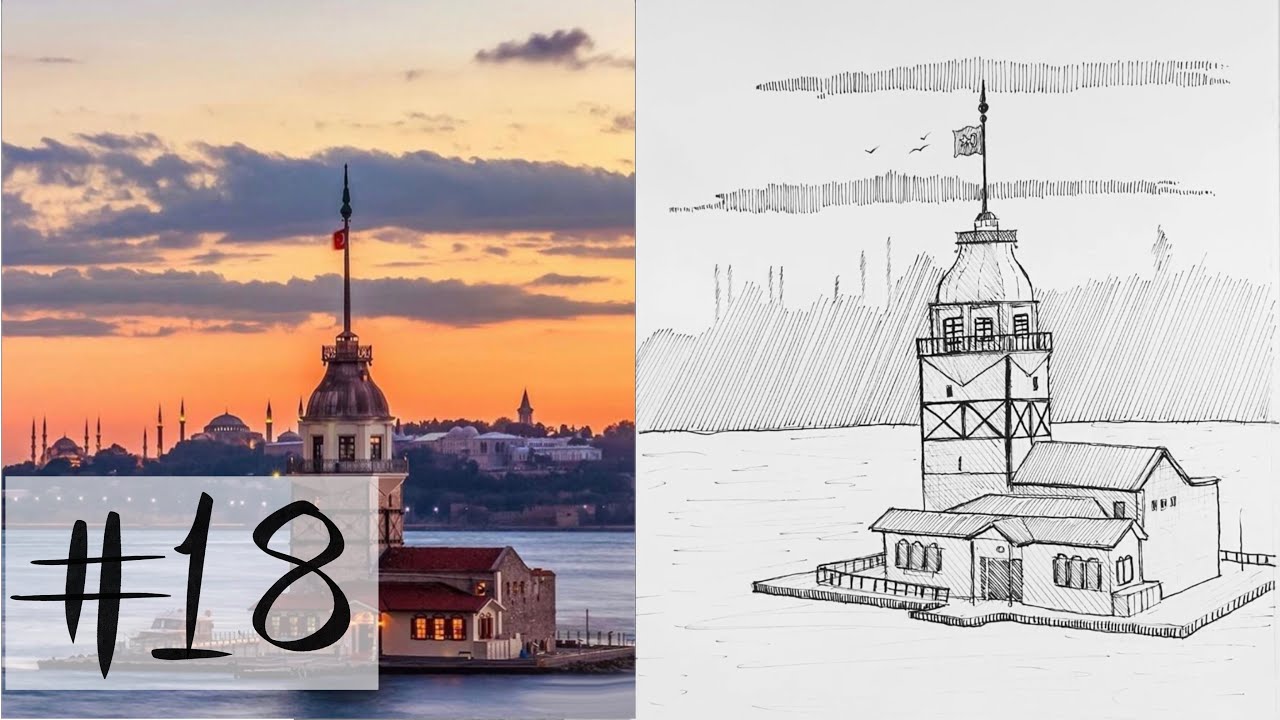 Mekan Nasıl Çizilir? (HowToDrawPerspective)  - Kız Kulesi (istanbul) #18