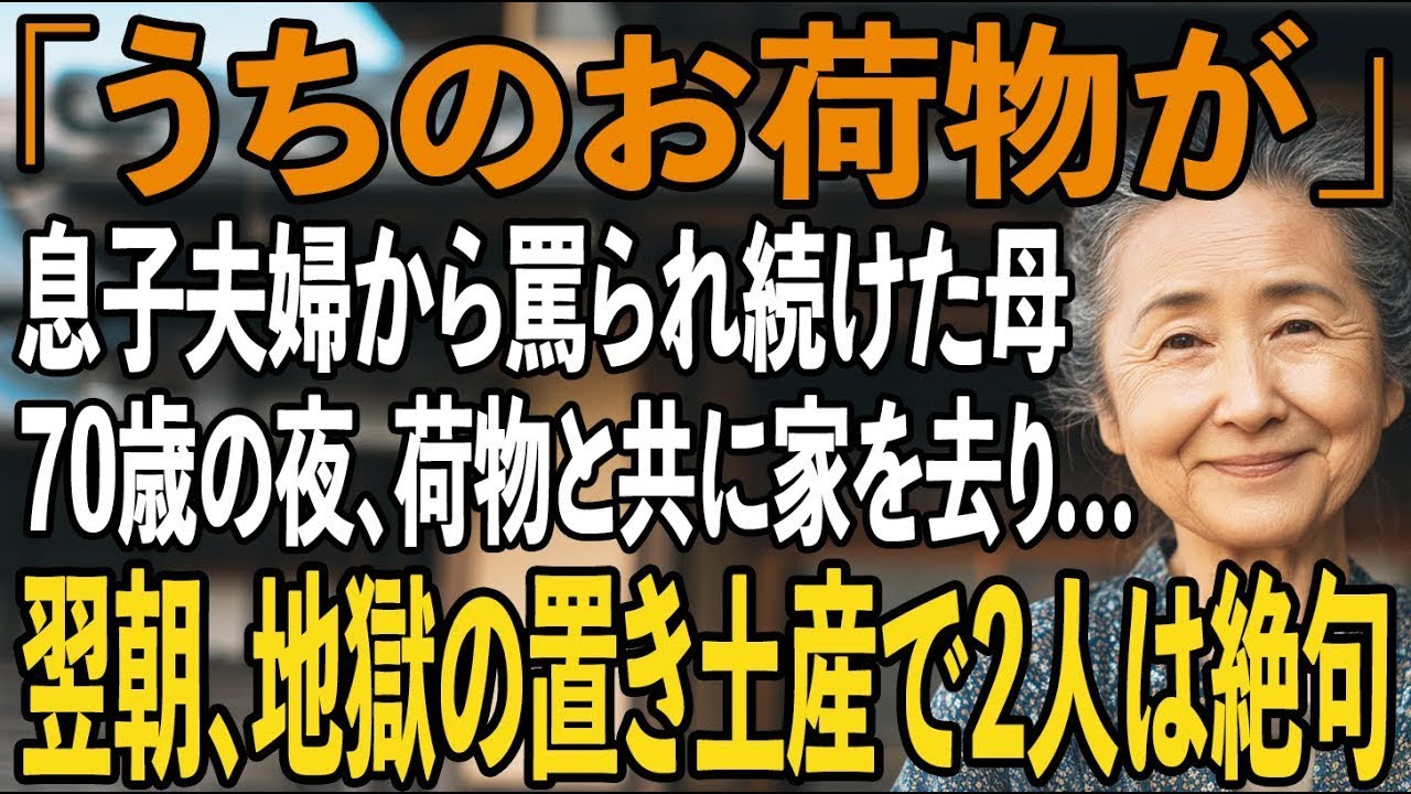 「お荷物が」息子夫婦から罵られ続けた69歳母…誕生日の夜、荷物をまとめて家を出ると→翌朝、見つけた”地獄の置き土産”で2人は崩れ落ちた【シニアライフ】【60代以上の方へ】
