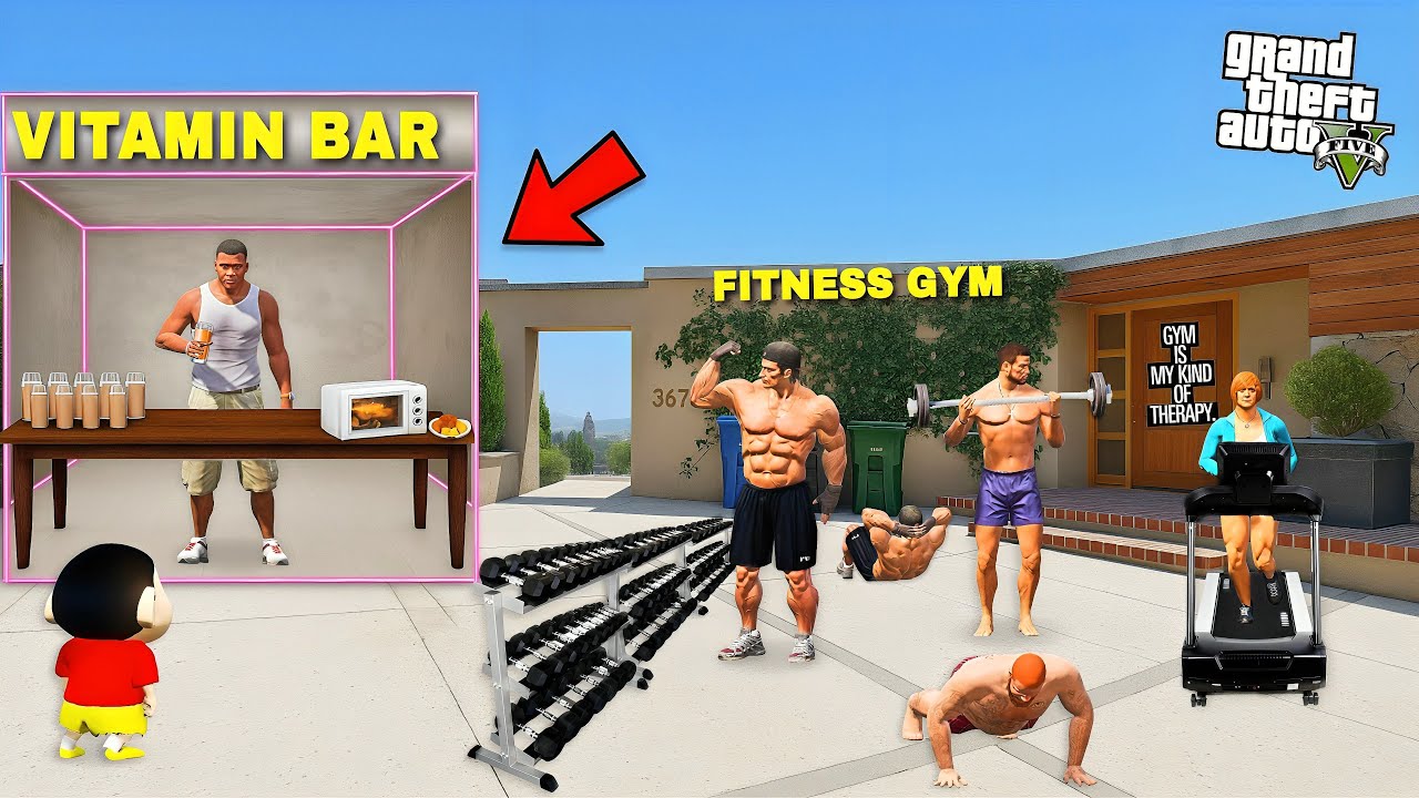 GTA V : Franklin Keep New Vitamin Bar Shop in his GYM With Shinchan in GTA 5 ! in Telugu