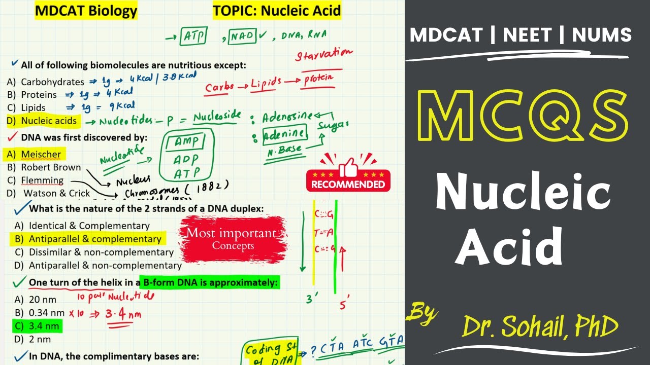 MCQS on Nucleic Acid | MDCAT | ETEA | JSMU | NEET | NUMS