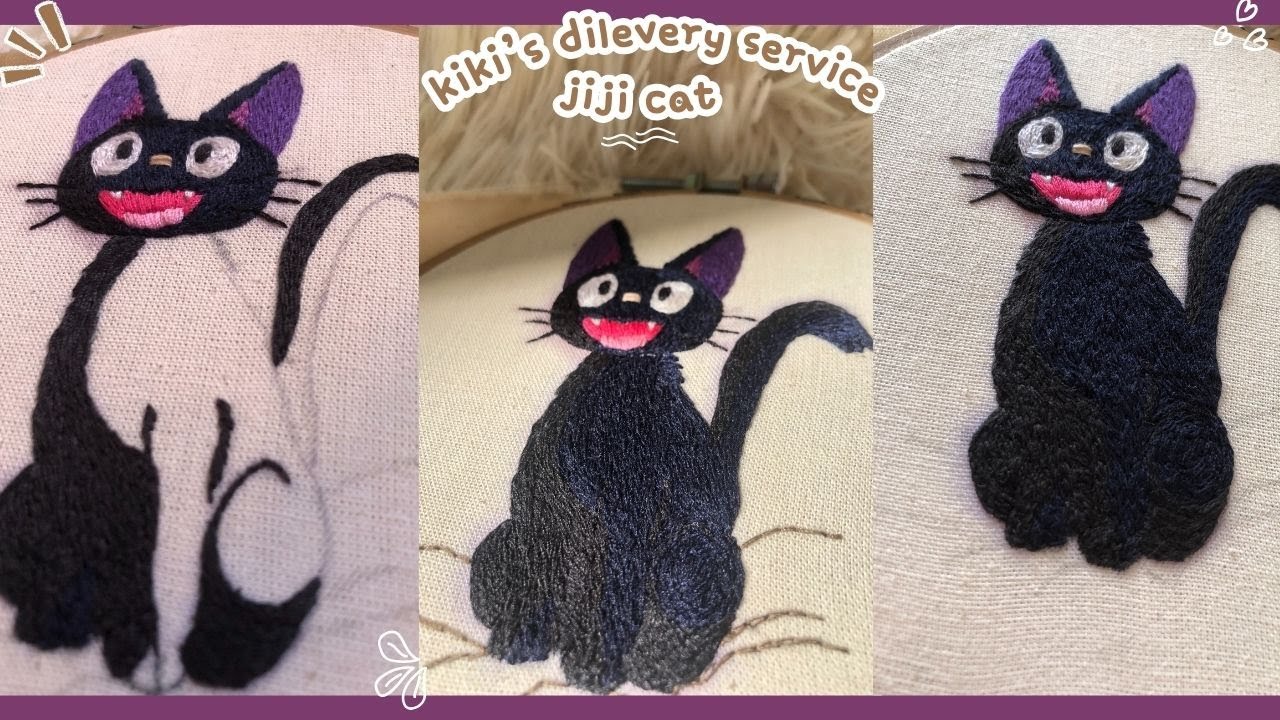 Relaxing Slow hand Stitching Process/Embroidering Studio Ghibli Kiki's Delivery Service (Jiji cat)