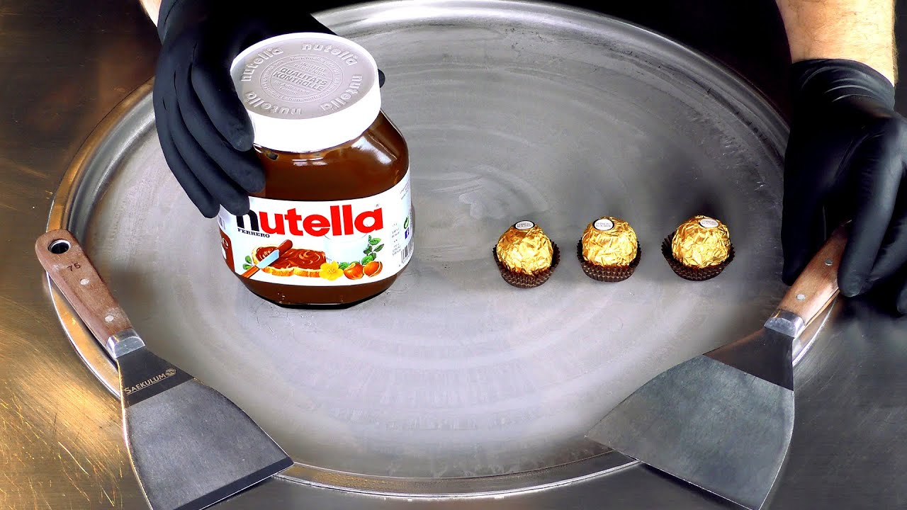 ASMR - nutella & Ferrero Rocher Ice Cream Rolls | fast oddly satisfying Chocolate Tingles - 4k Food