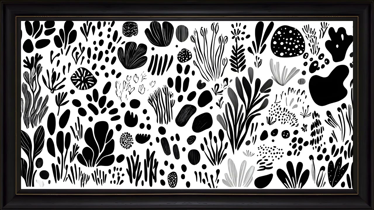 Abstract Botanical Shapes Wall Decor: Black Framed TV Art Screensaver in 4K