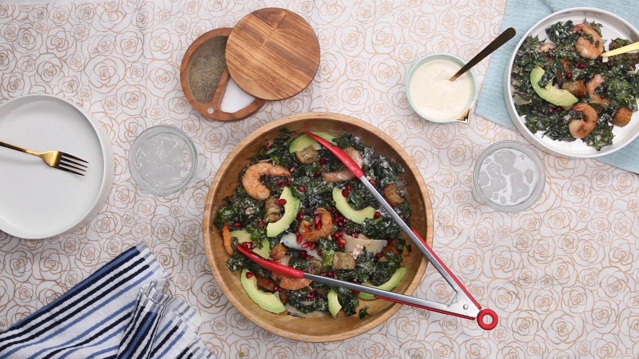 Kale Caesar Salad With Grilled Shrimp