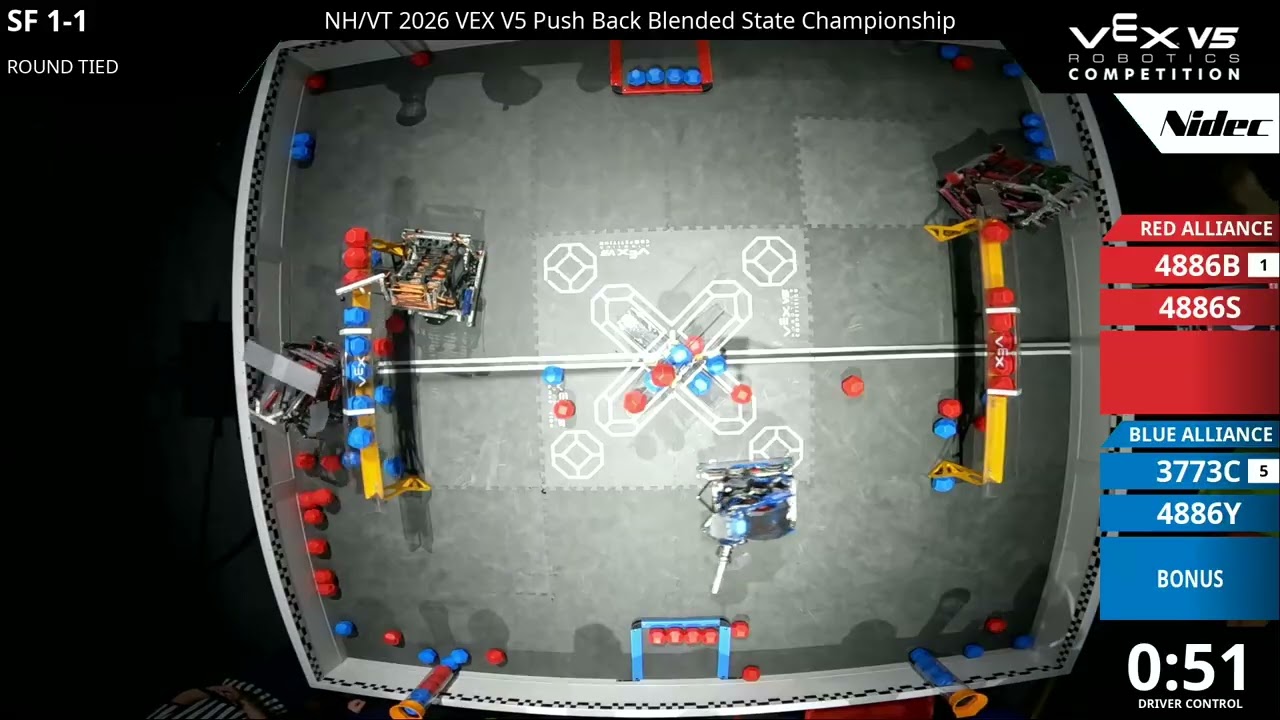 NH/VT 2026 Push Back Regionals : Division 1 - SF #1-1 - 4886B & 4886S vs 3773C & 4886Y - Auton + Dri