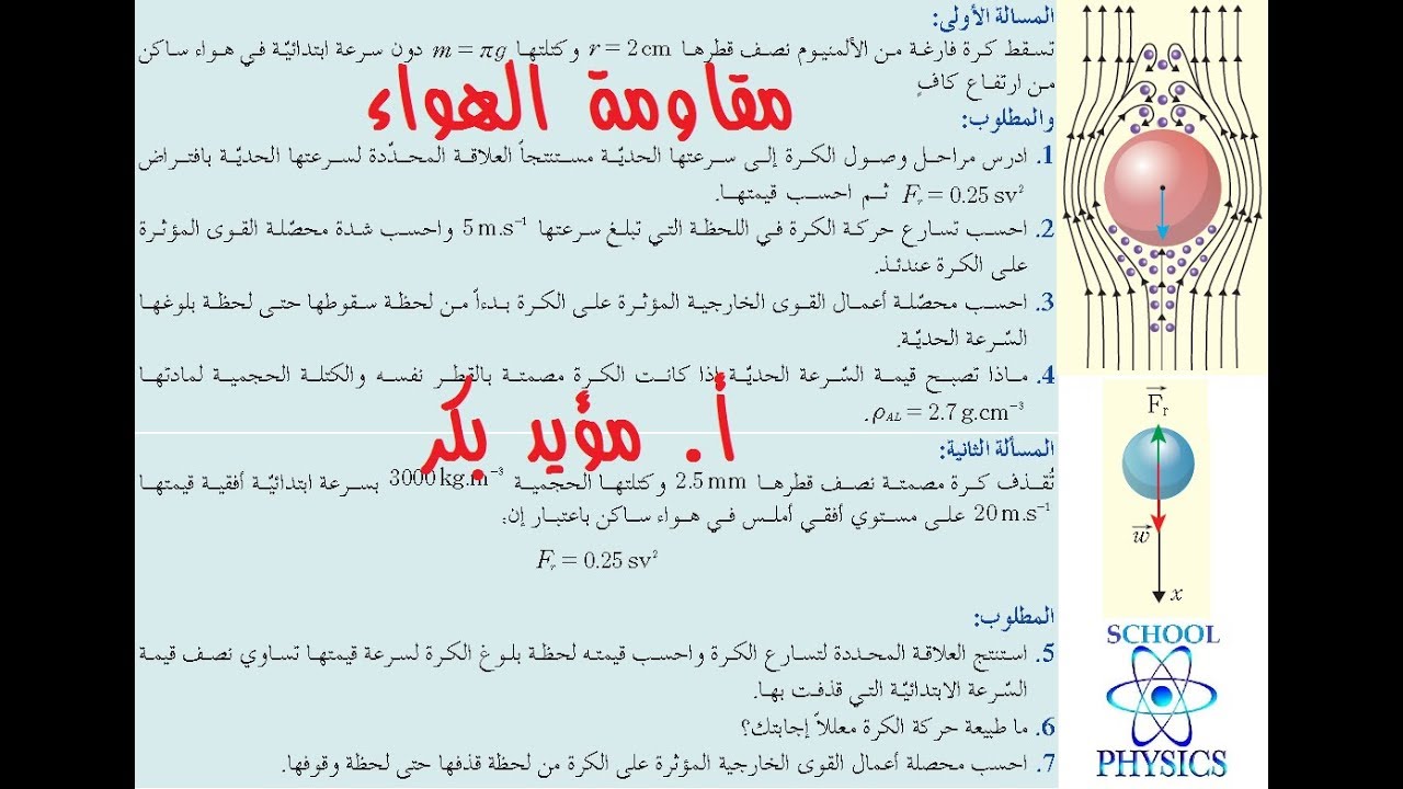 حل مسائل مقاومة الهواء (الجزء الأول) حادي عشر