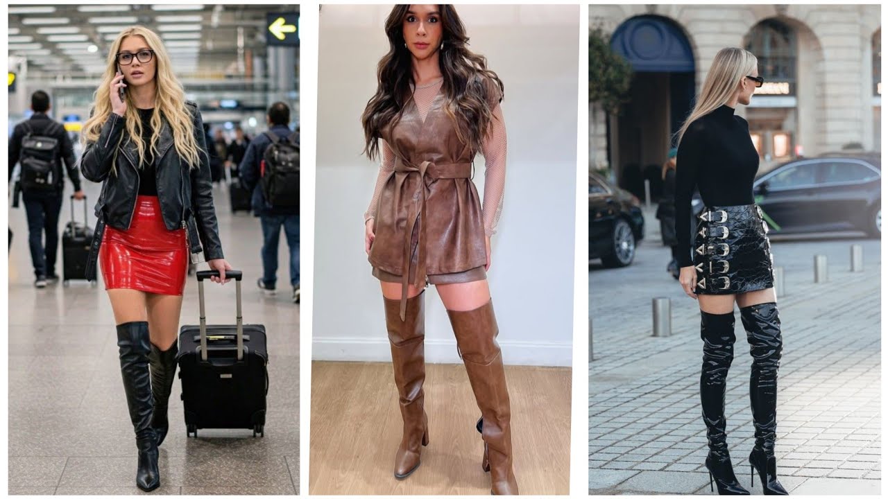 Super glamorous leather comfortable latex thigh highheel overknee Boots collection/Leather outfits