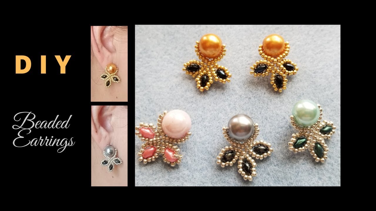 Pearl Stud Beaded Earrings / DIY How to make Beaded Earrings / Aretes / Orecchini / Tutorial #327