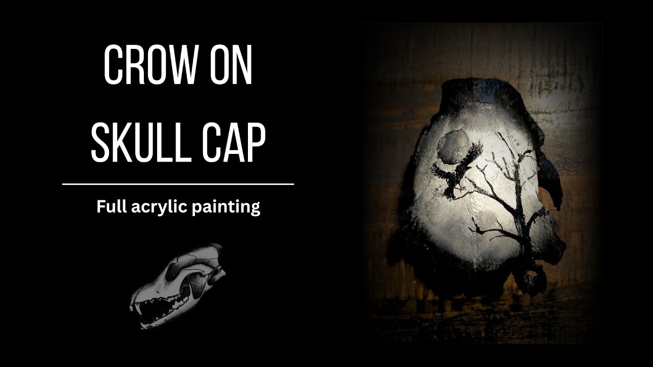 Crow silhouette on skull cap