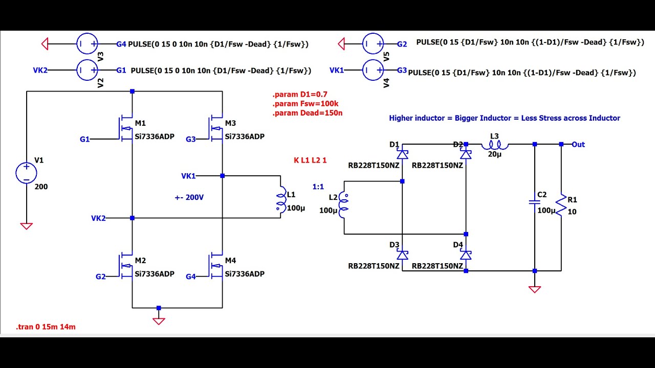 LTSPICE DC-DC Full Bridge Converter (Open Loop)