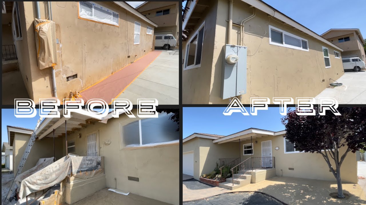 Paint Spraying Exterior House stucco & Eaves | Masking like a Pro | Como pintar Casa por fuera