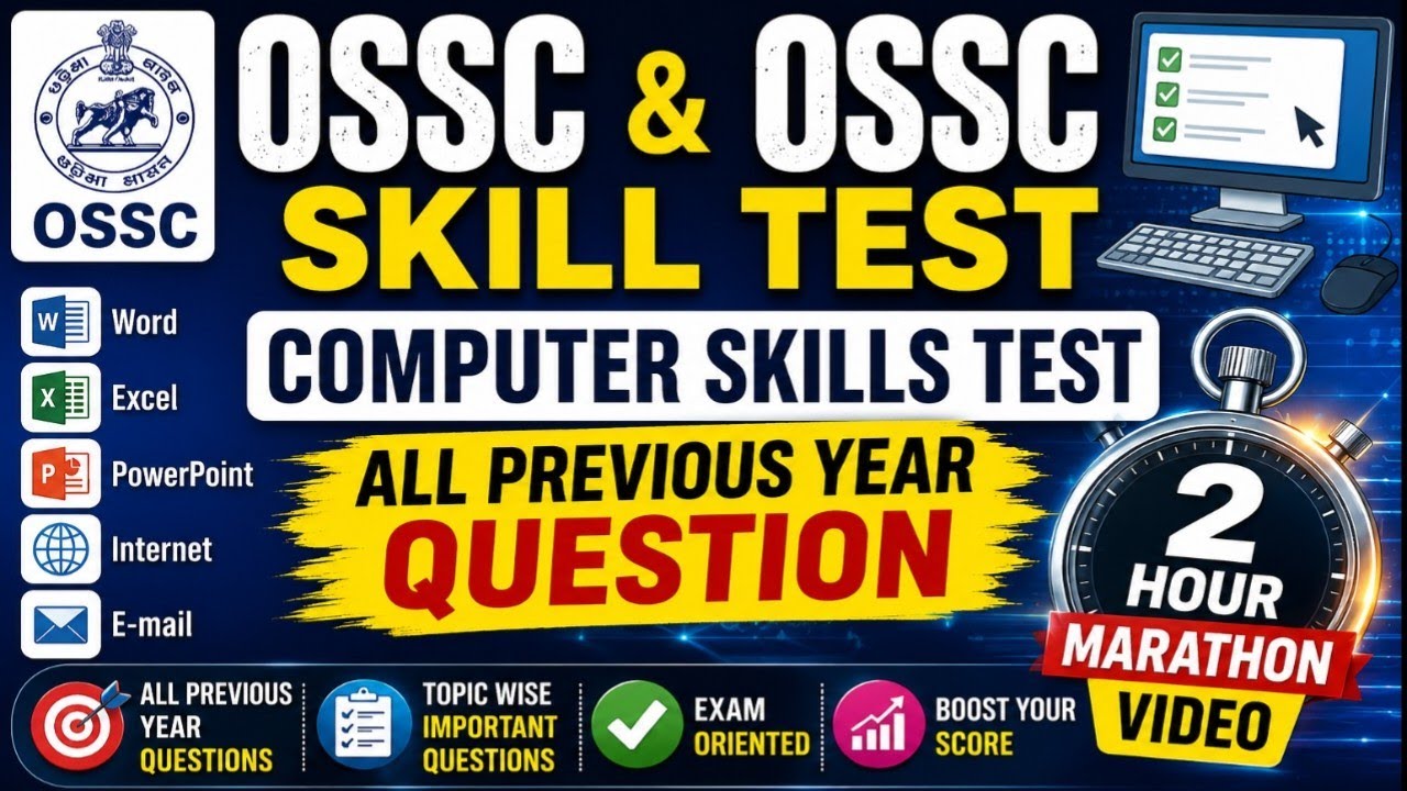 OSSSC Skill Test Marathon Class Most Expected Questions | RI AMIN PEO ICDS CGL  Computer Test 2026 