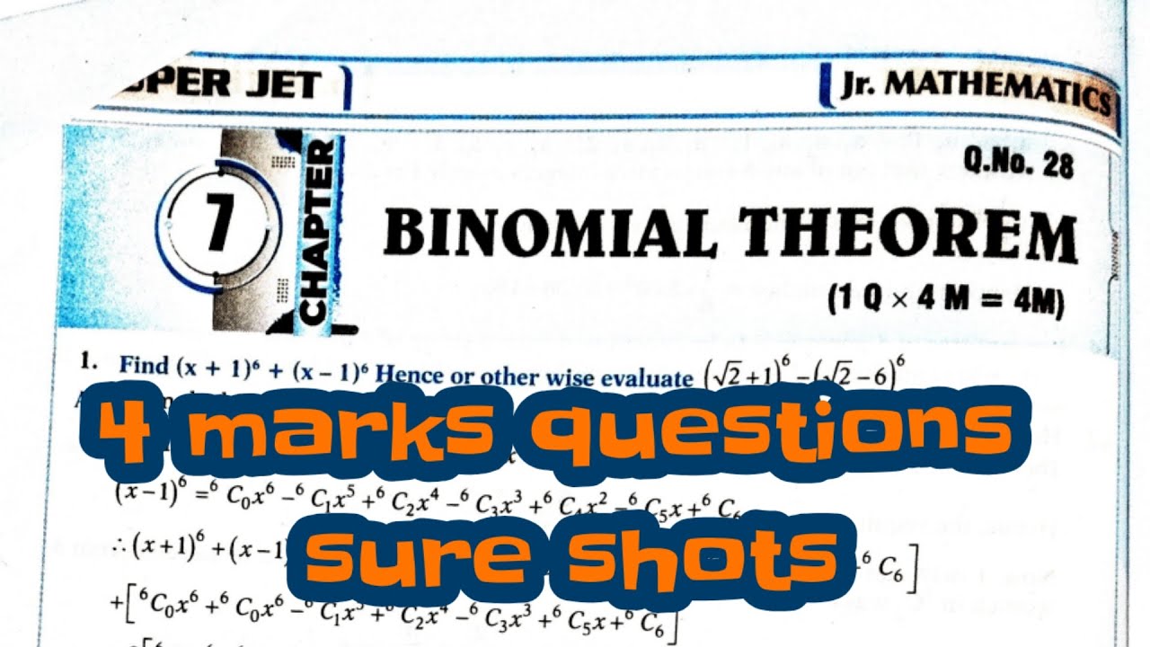 Inter 1st year mathematics binomial theorem important 4 marks questions super Jet material 