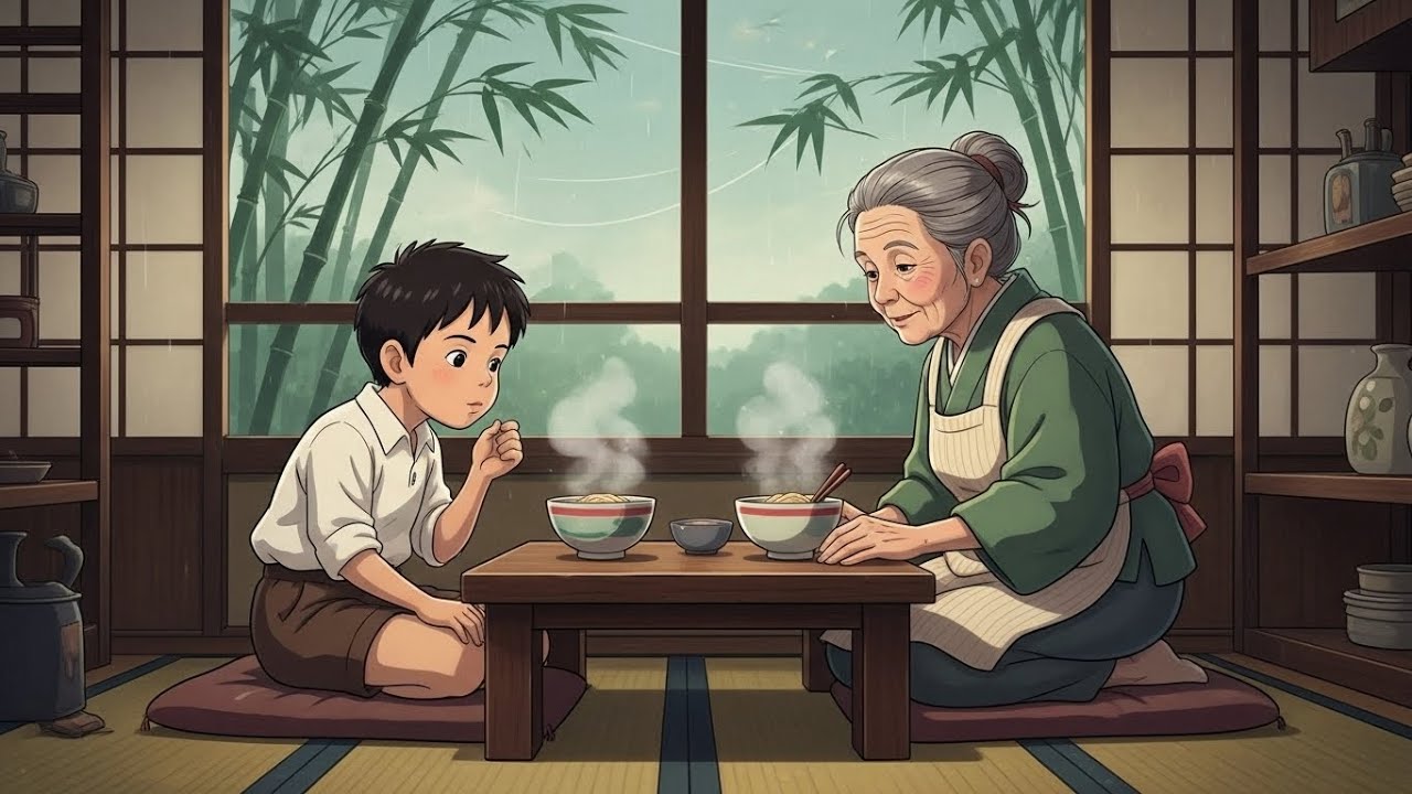 Peaceful Rainy Day Indoors With Grandma |  Ghibli-Style Relaxing Anime Vlog 