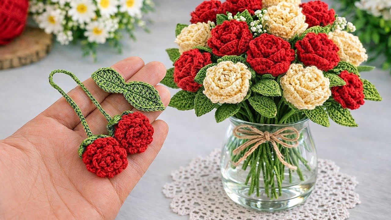 Crochet Rose with Buds and Leaves 🌿 Fast, Easy and Profitable