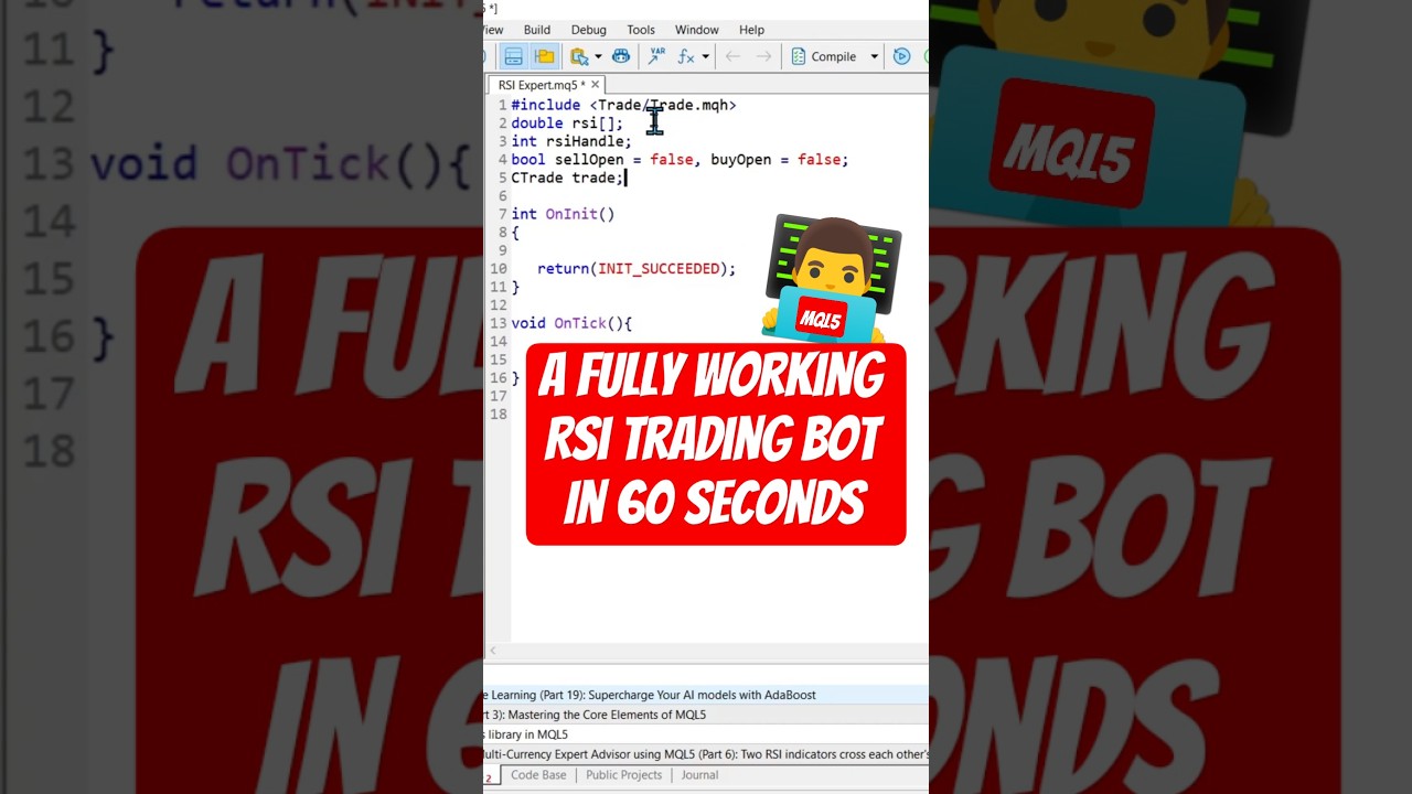 Coding an RSI Expert Advisor in ONE MINUTE - MQL5 Tutorial #algotrading #tradingbot #stockmarket