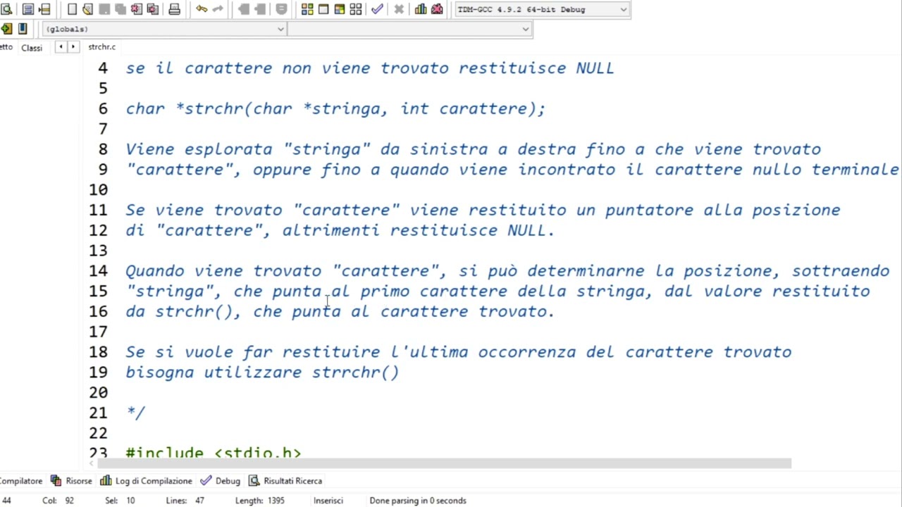 Linguaggio C - strchr(), ricerca di un carattere all'interno di una stringa