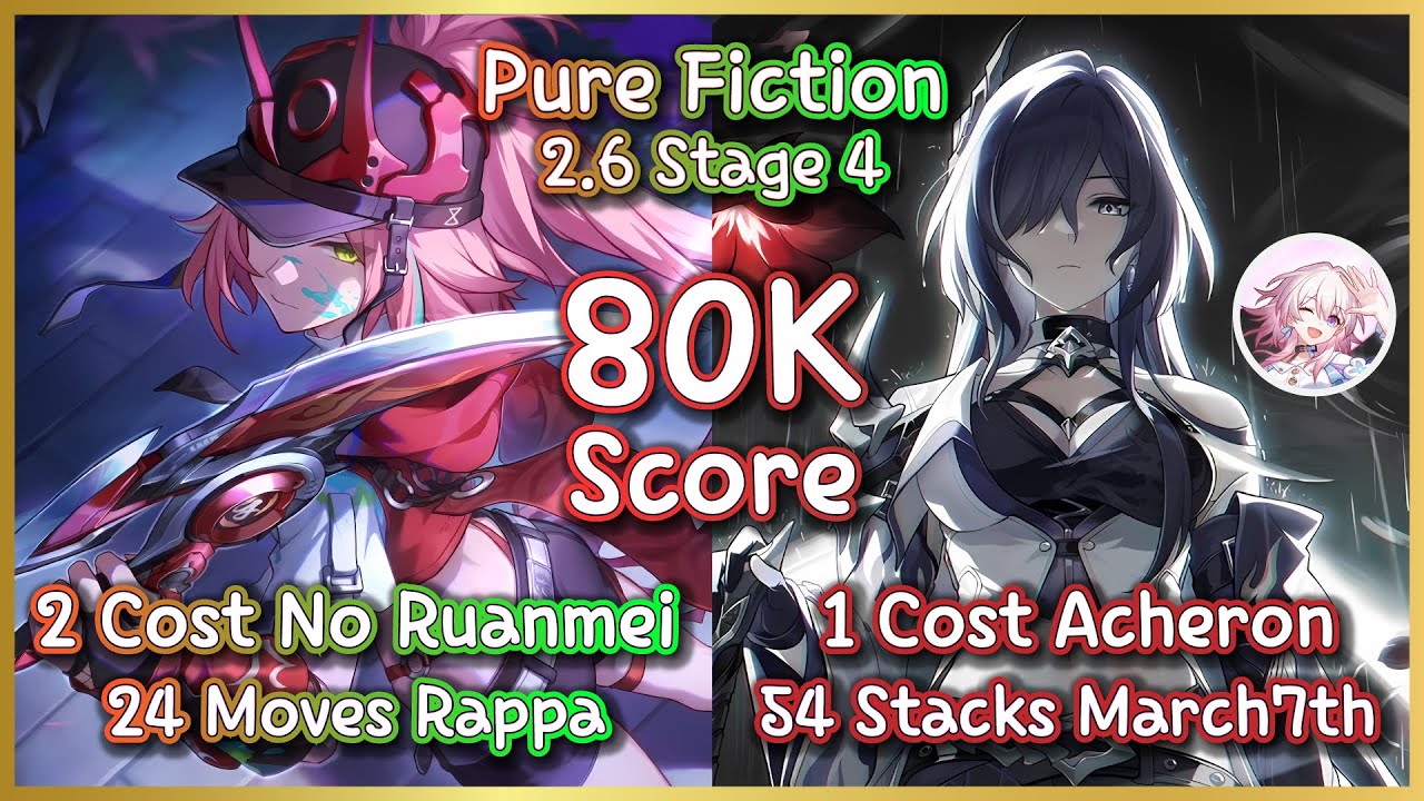 2 Cost 24 Moves Rappa & 1 Cost Acheron 54 Stacks with March7th | 2.6 Pure fiction 4 : 80k MAX Score!