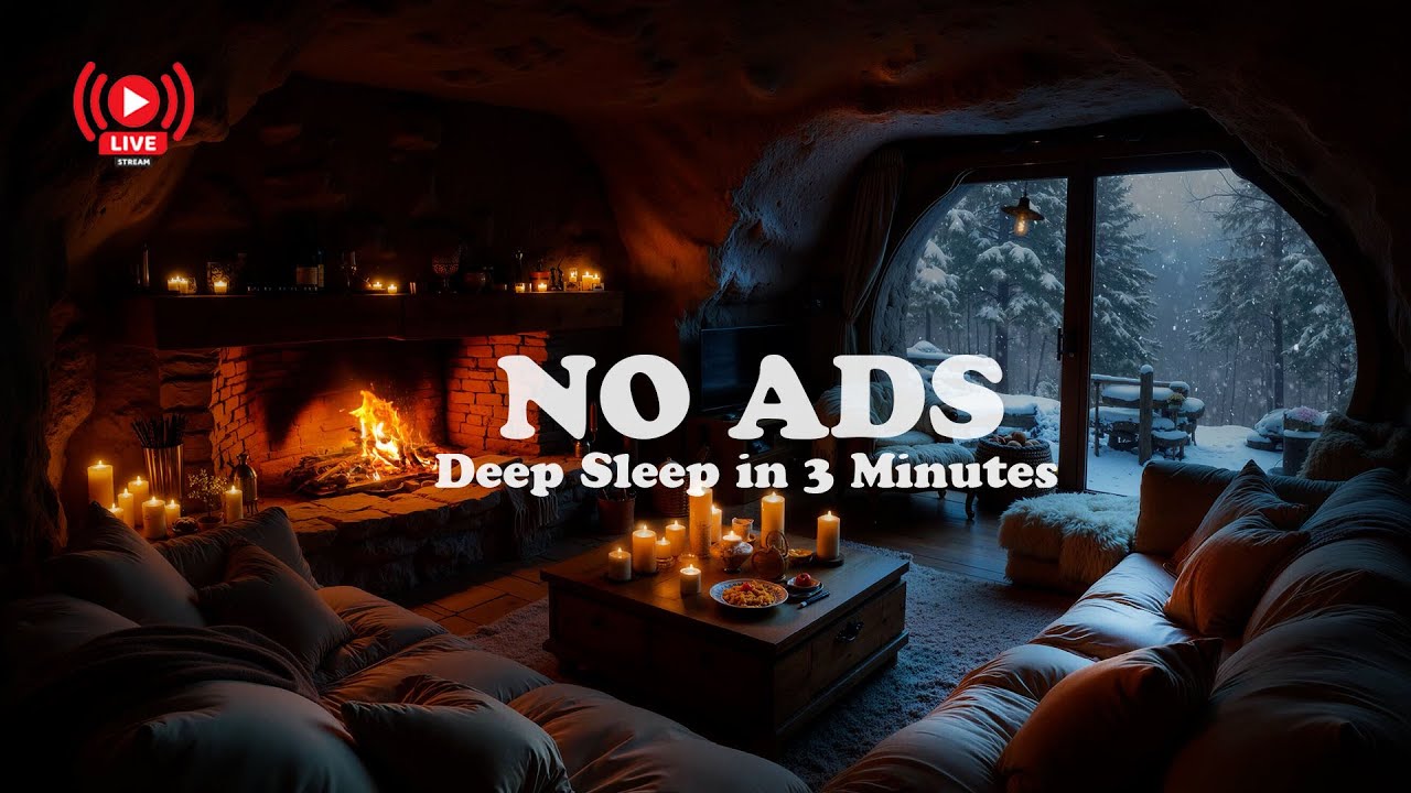 🌙 Deep Sleep in 3 Minutes ❄️ Cozy Cave with Blizzard, Fireplace & Snowfall 🔥 | No Ads