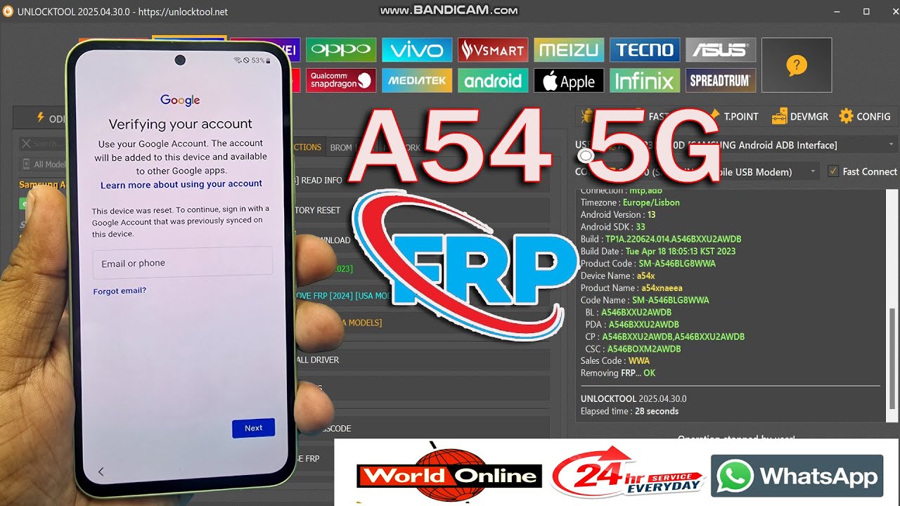 Samsung Galaxy A54 5G SM A546B FRP Bypass Unlock Tool