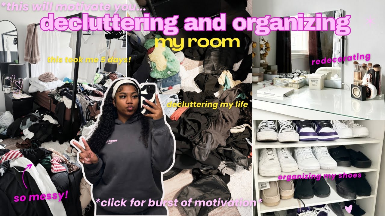 decluttering and organizing my room🫧 - closet clean out, deep cleaning, redecorating + more