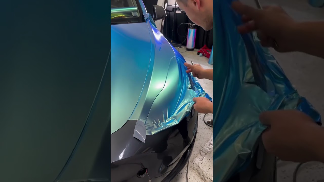 Tesla Model Y came in for full wrap in Colorshift Green Blue, ASMR Edition