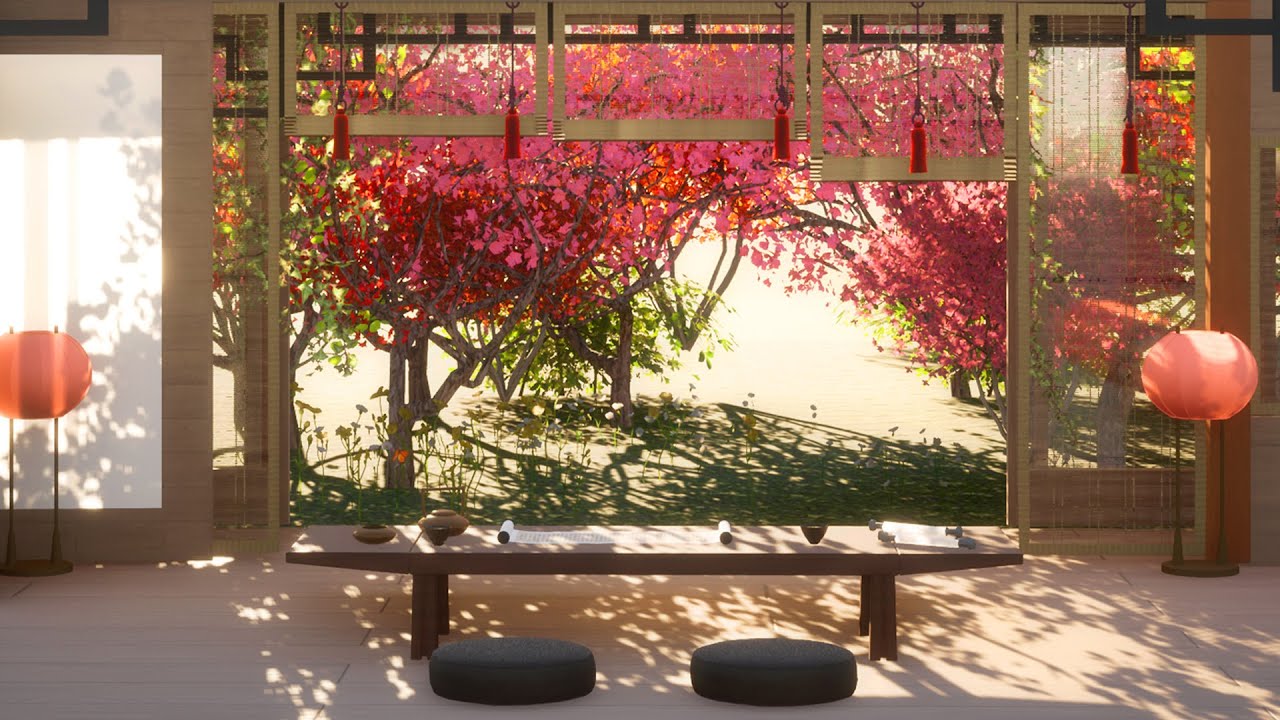 Spring Ambience | Cherry Blossoms Spring Tea Garden ASMR Nature Sounds | Oriental Ambience