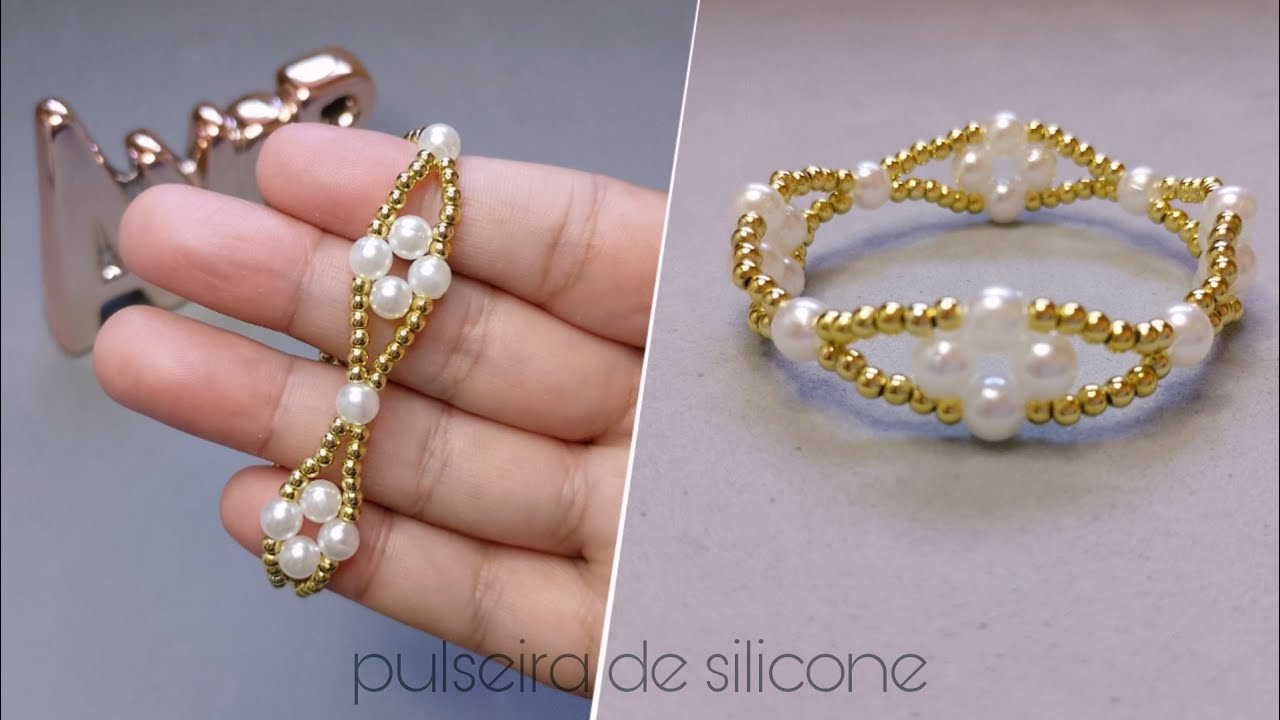 Como fazer pulseira de pérolas no fio de silicone/super fácil.