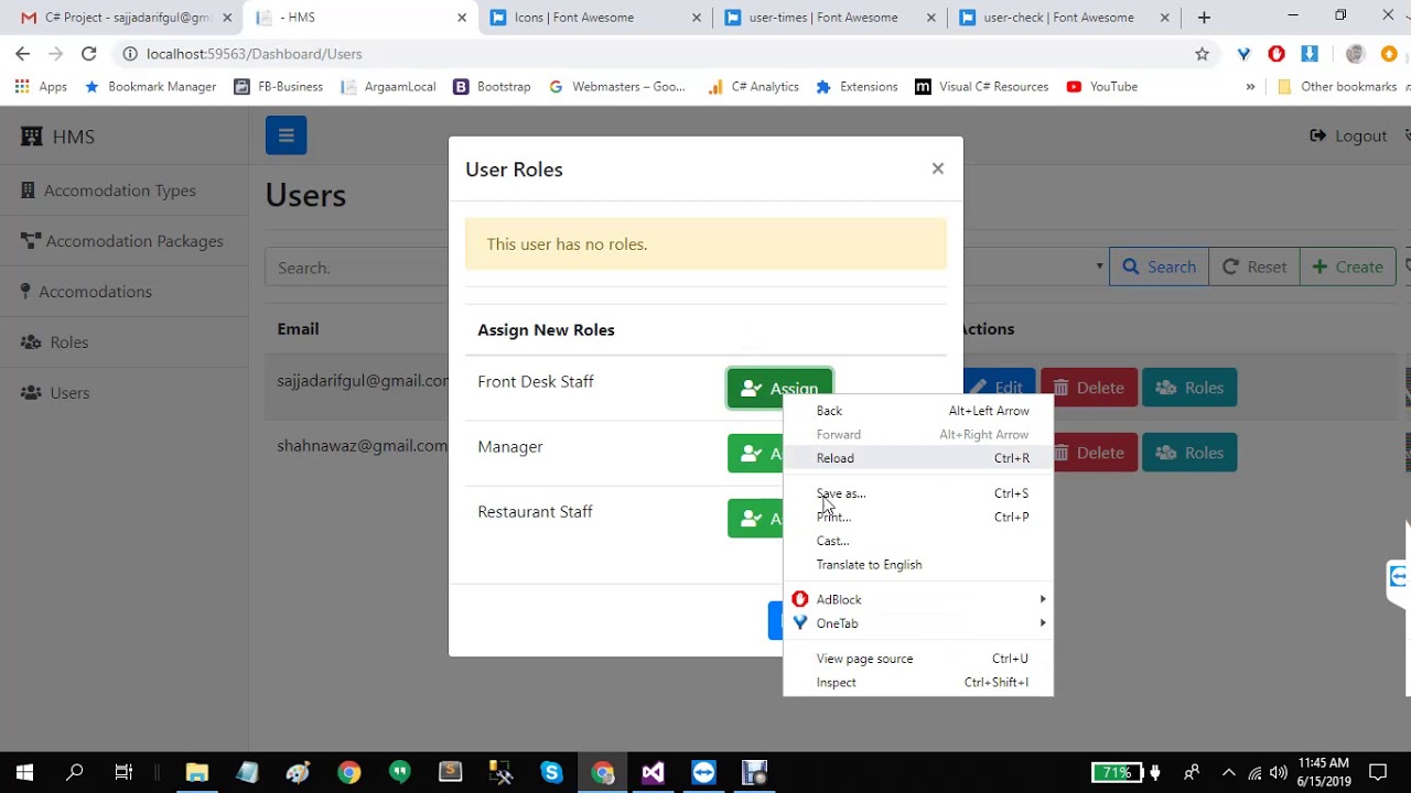 Hotel Management System in C# ASP .Net MVC - 08 - User Roles