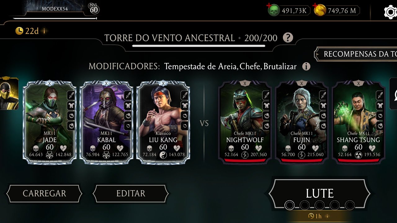 MK mobile torre do vento ancestral normal luta 200 , 1° subida chamaaa